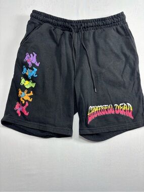Grateful Dead Black Shorts with Multicolor Dancing Bears and Gradient Logo